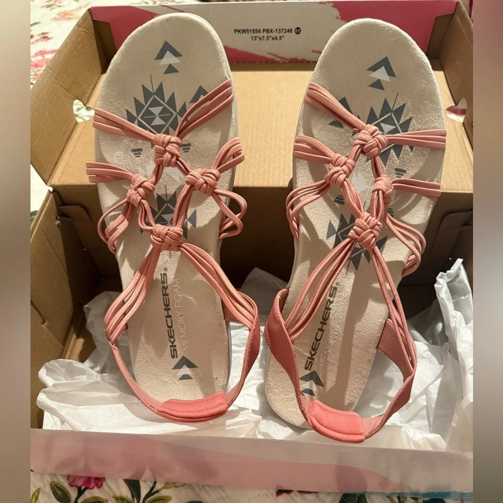 🩷Skechers Reggae Slim Why Not stretch fit sandals coral pink women size 10 EUC - Picture 2 of 10